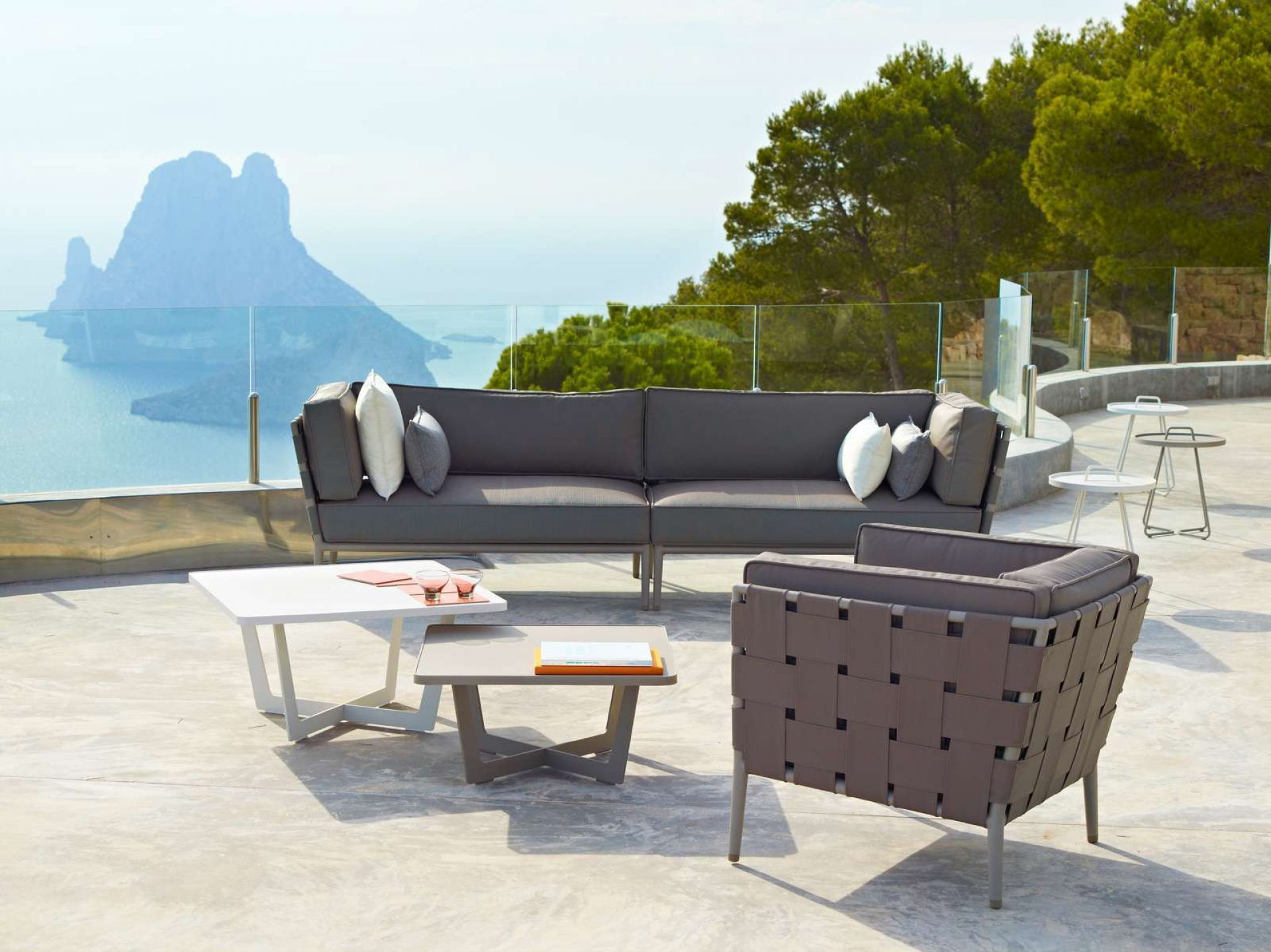 Conic Outdoor 2-Sitzer Modulsofa links grau Cane-Line