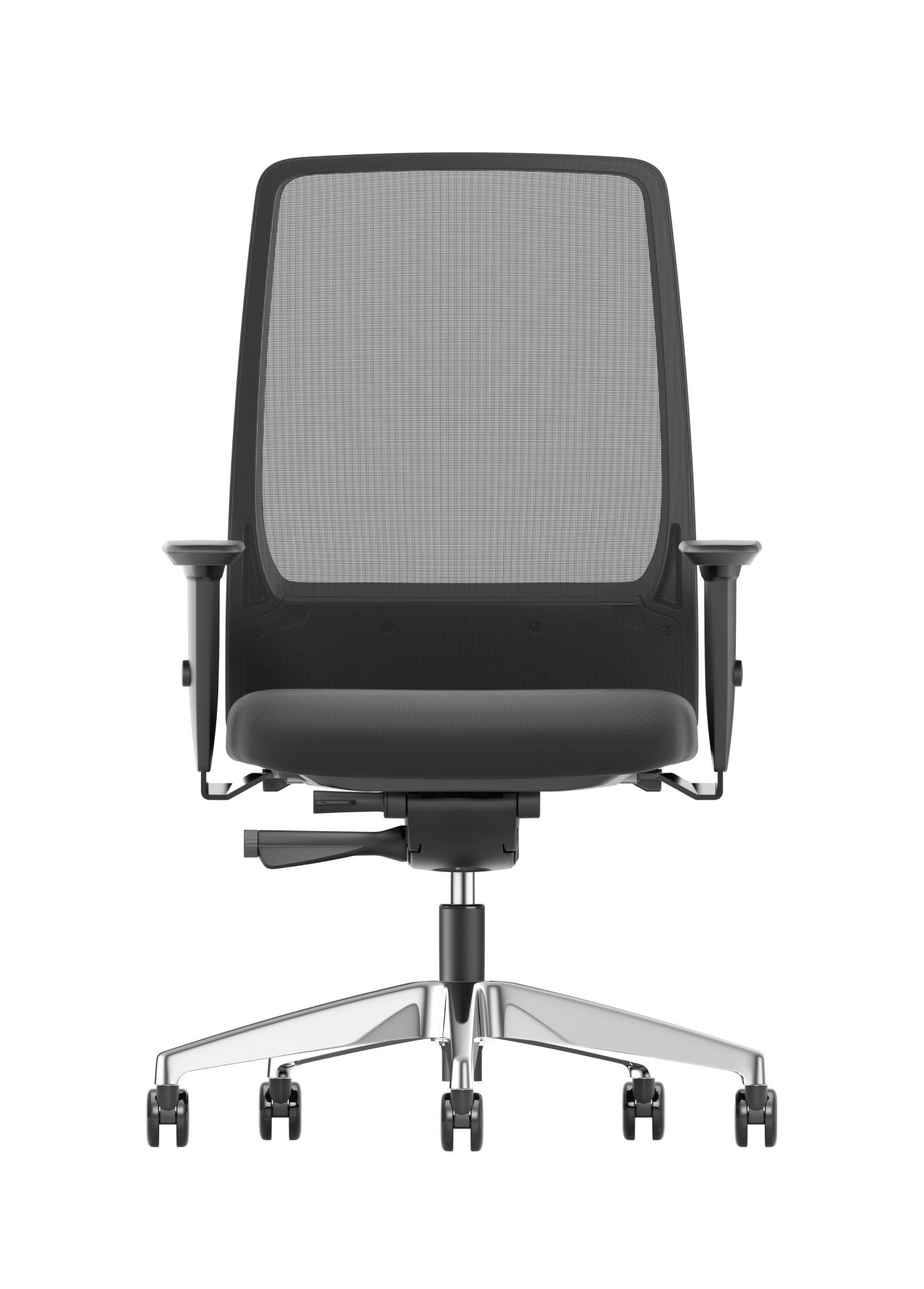 Aim Arbeitsstuhl von Interstuhl mit Netzrücken und Chromfußkreuz, ergonomischer Bürostuhl für gesundes Sitzen.