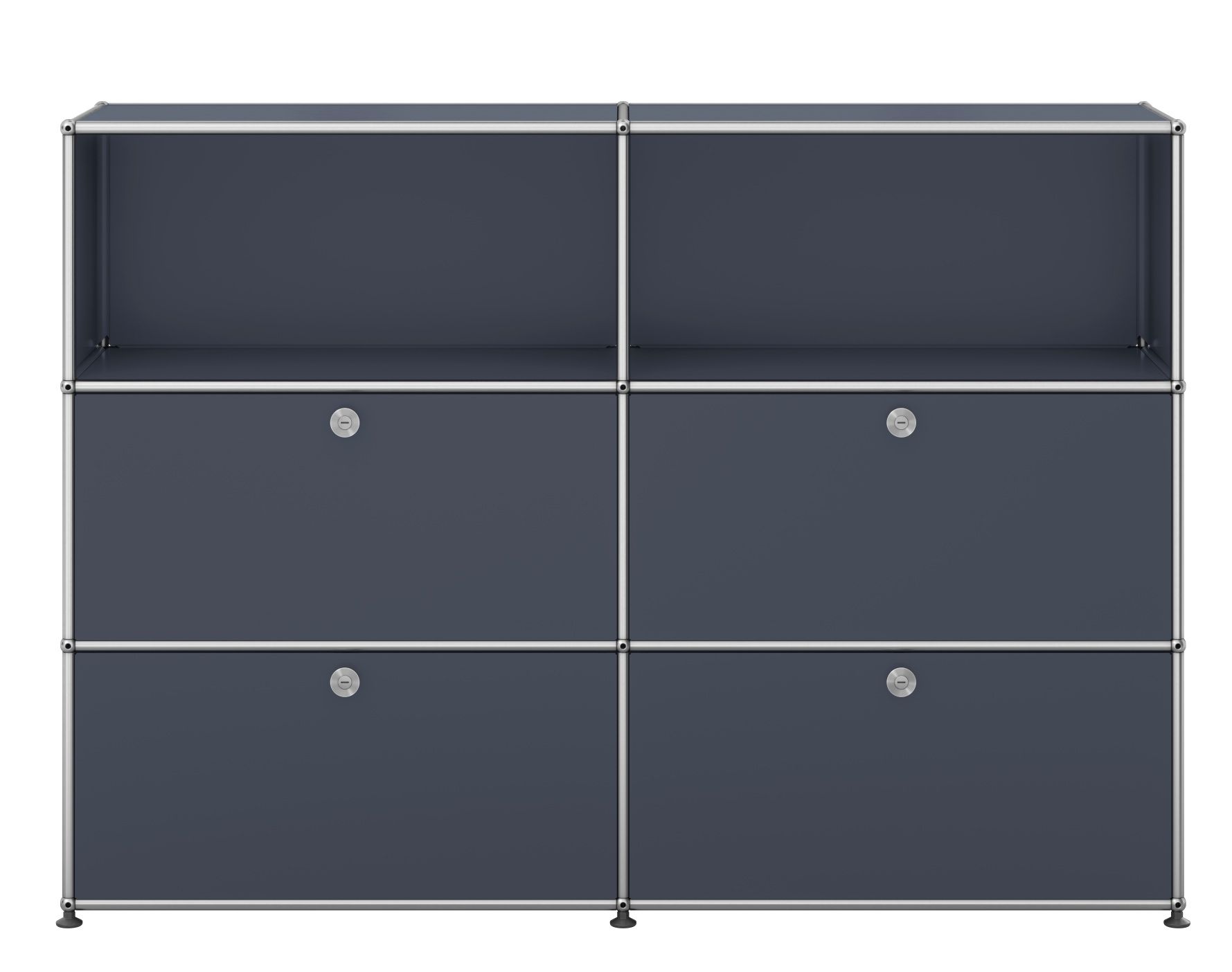 USM Haller Sideboard in Anthrazitgrau mit vier Klappen, modernes Designmöbel für Wohnzimmer und Büro.