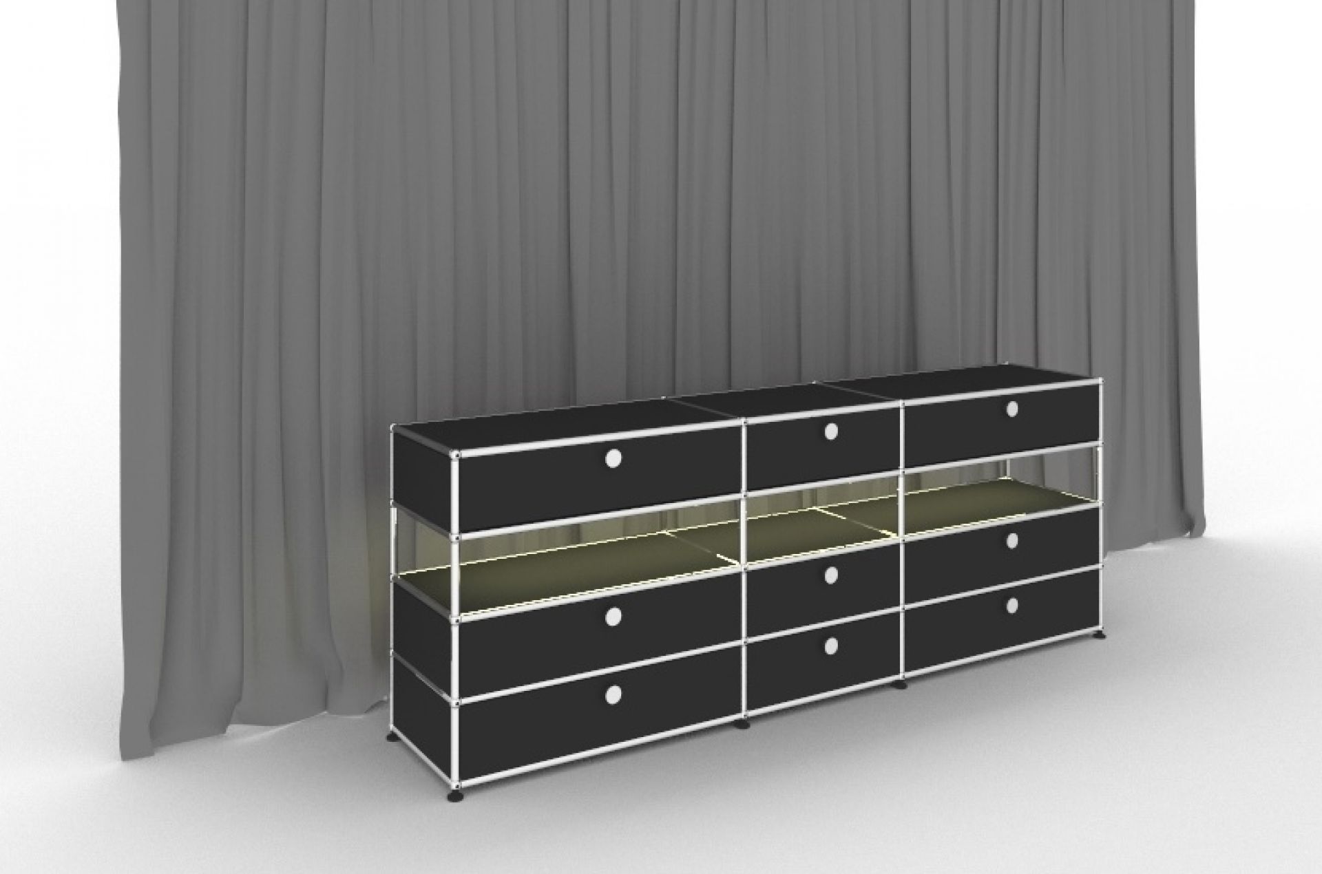 E Sideboard beleuchtet mit 9 Schubladen rubinrot USM Haller