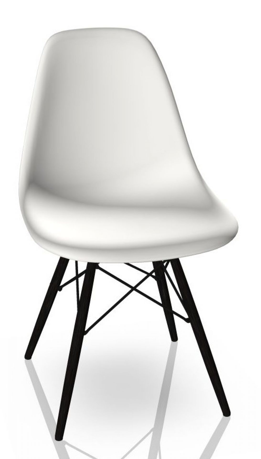 Weißer Eames Plastic Side Chair DSW Stuhl mit schwarzem Ahorn-Holzgestell von Vitra. Designklassiker für Esszimmer.