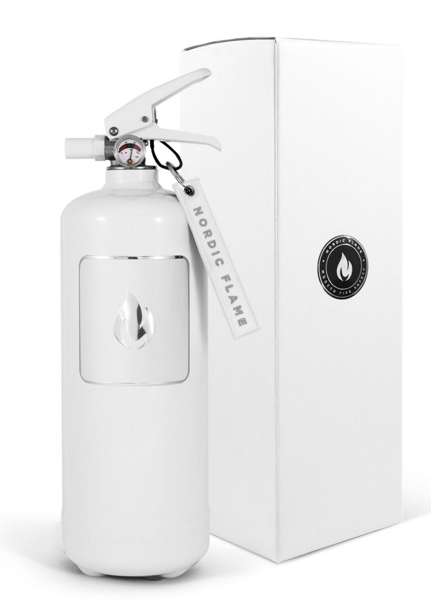 Feuerlöscher Classic 2 Kg weiß - weißes Emblem Nordic Flame EINZELSTÜCK
