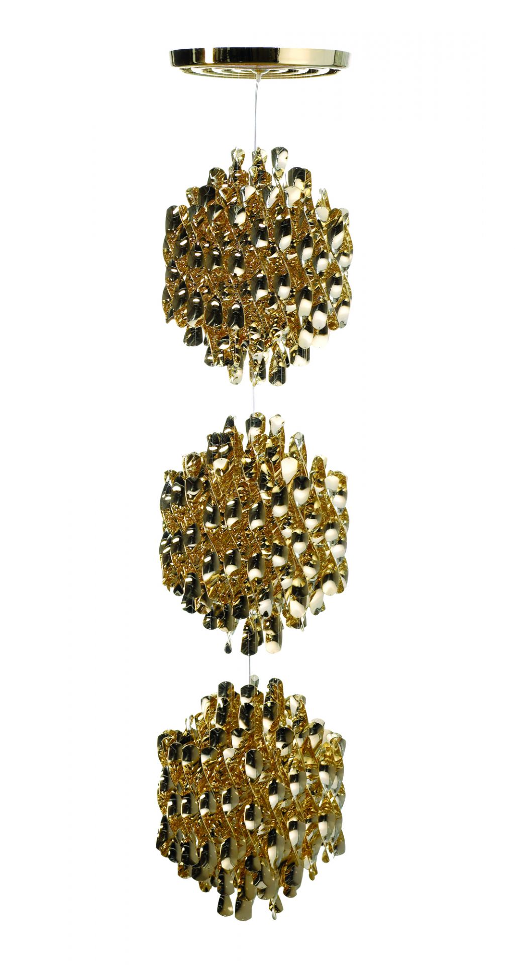 Goldene Spiral Pendelleuchte, dreiteilige Hängeleuchte für Wohnzimmer und Esszimmer. Dekorative Lampe.