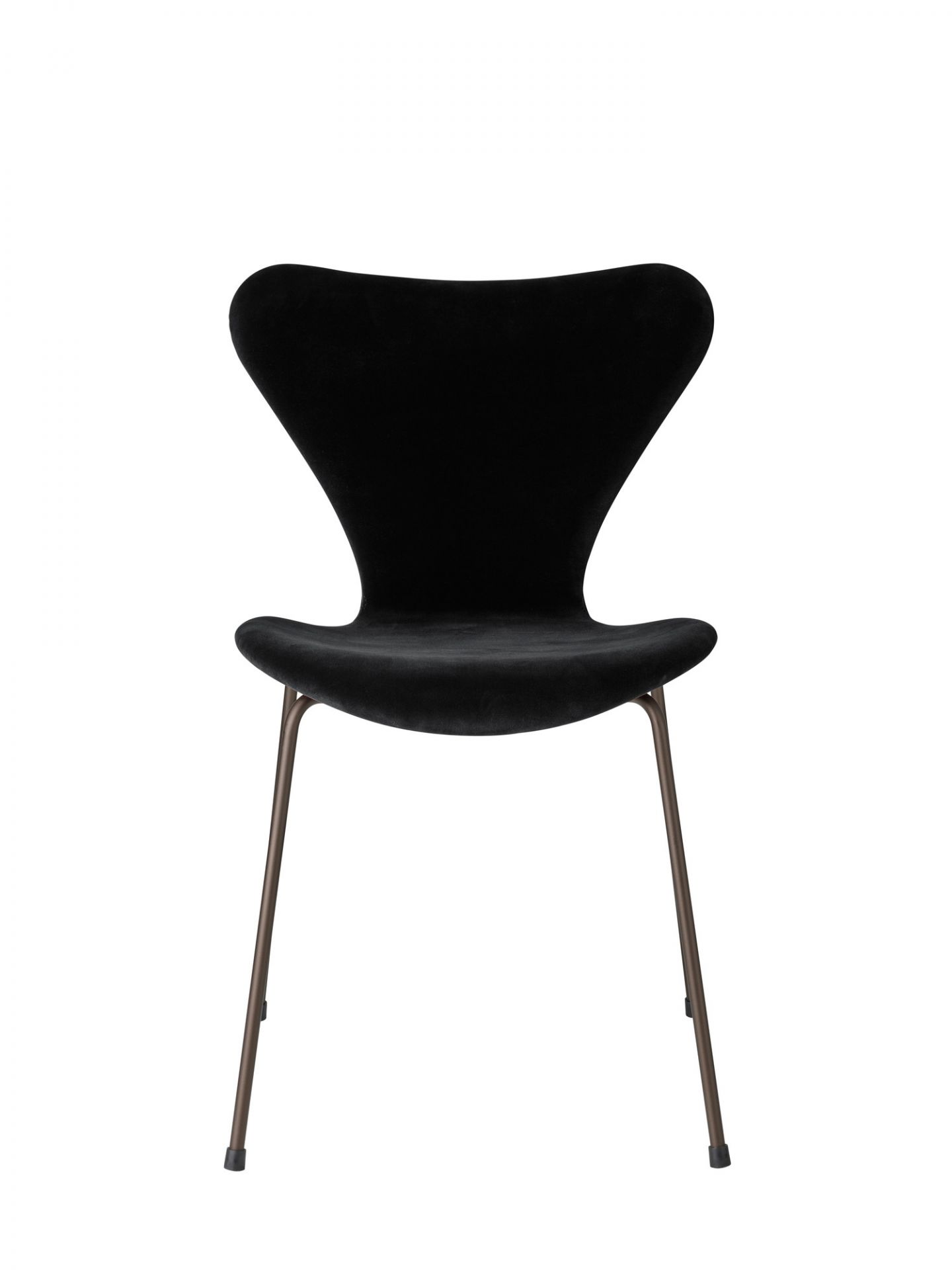 Schwarzer Series 7 Stuhl mit Samtbezug von Fritz Hansen. Designstuhl mit Stahlbeinen.