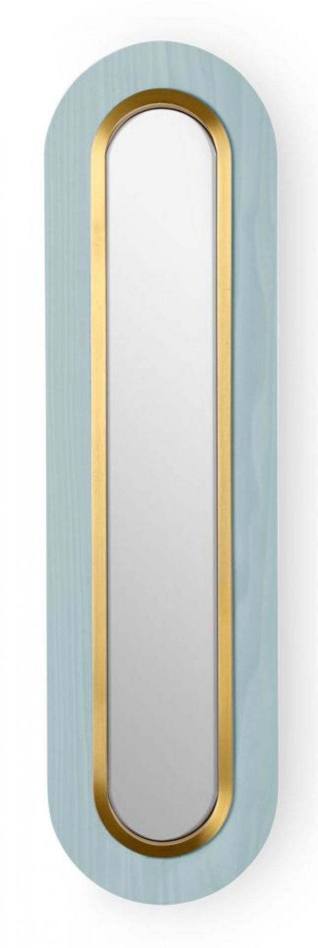 Lens LED Wandleuchte oval gestreckt Metallring in Gold Meeresblau LZF Lamps