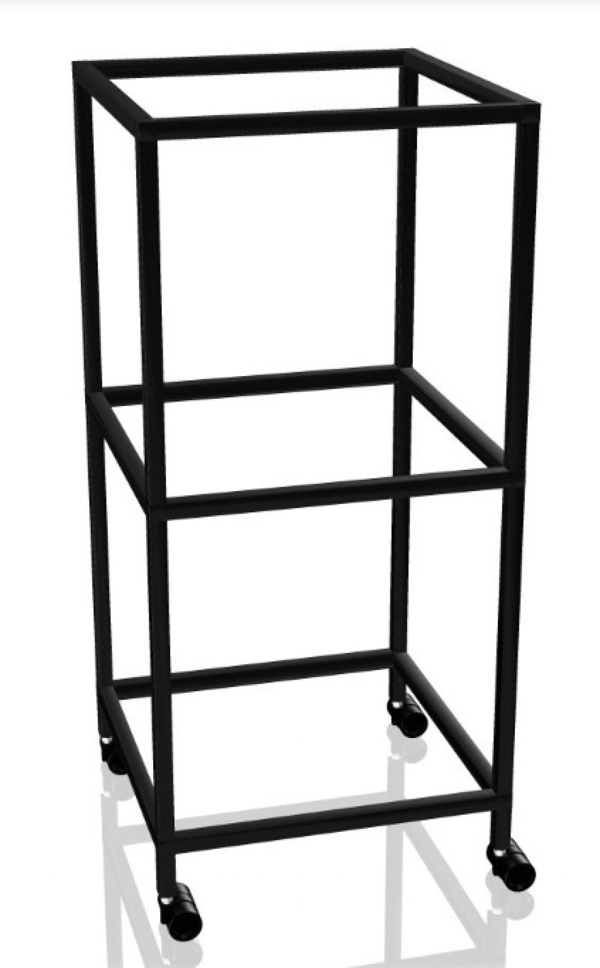 Schwarzes Palmberg P4 Regal mit zwei Fächern und Rollen, modernes Büromöbel für Stauraum.