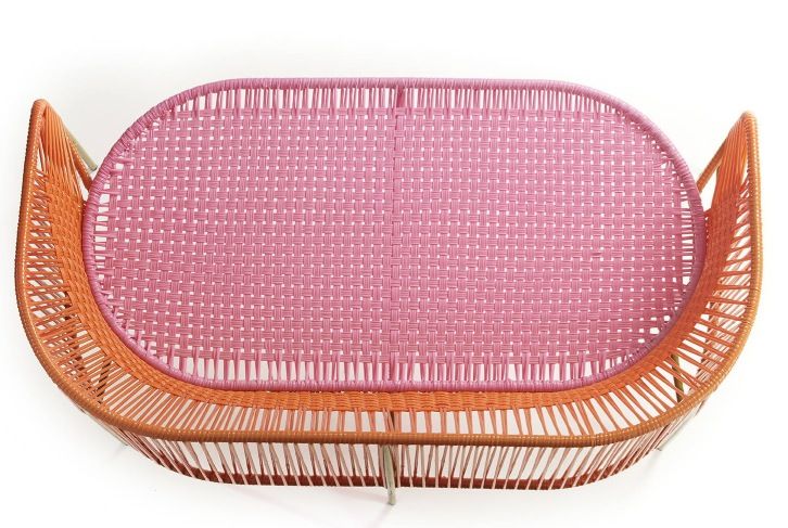 Caribe 2-Sitzer Bank: Outdoor-Bank in Orange und Rosa, modernes Design für Garten und Terrasse.