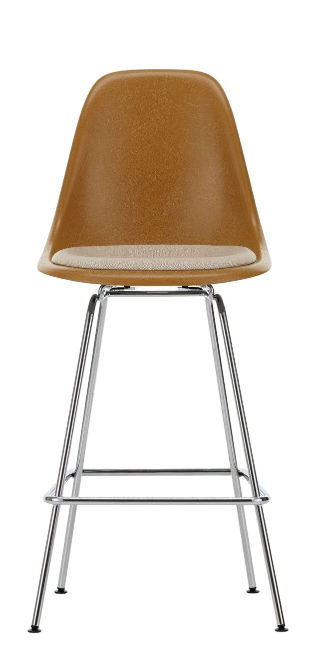 Eames Fiberglass Bar Stool Medium Barhocker mit Sitzpolster Vitra