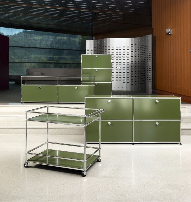 USM Haller Highboard mit drei Klapptüren Olivgrün NEU STANDARDFARBE
