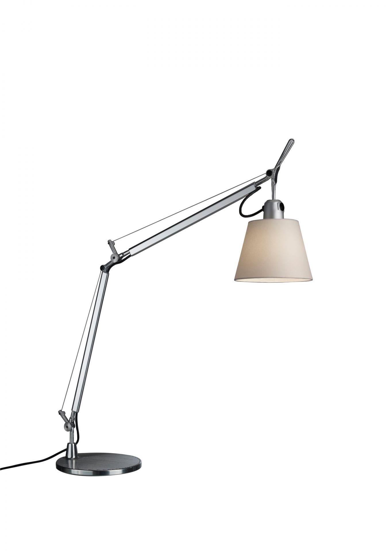 Tolomeo Tischleuchte mit Pergamentschirm, Design-Klassiker von Artemide für Schreibtisch und Büro, modernes Lichtdesign.