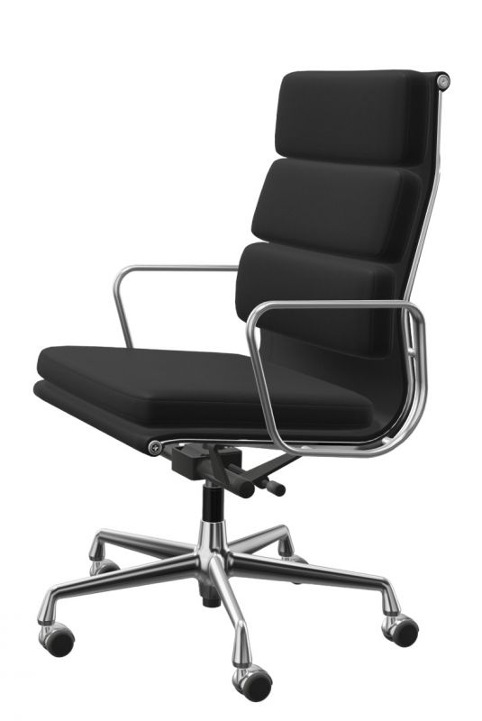 Soft Pad Chair EA219 / EA 219 Sessel Vitra Leder Premium F mit Kontrastnaht, schwarz, Gestell verchromt