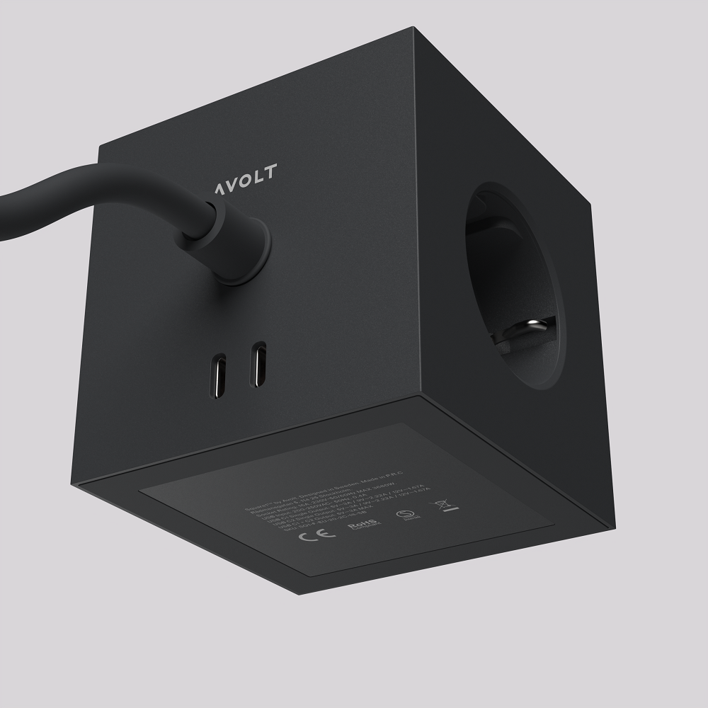Square 1 - Avolt Steckdosenwürfel mit USB C dfp Design Shark blau