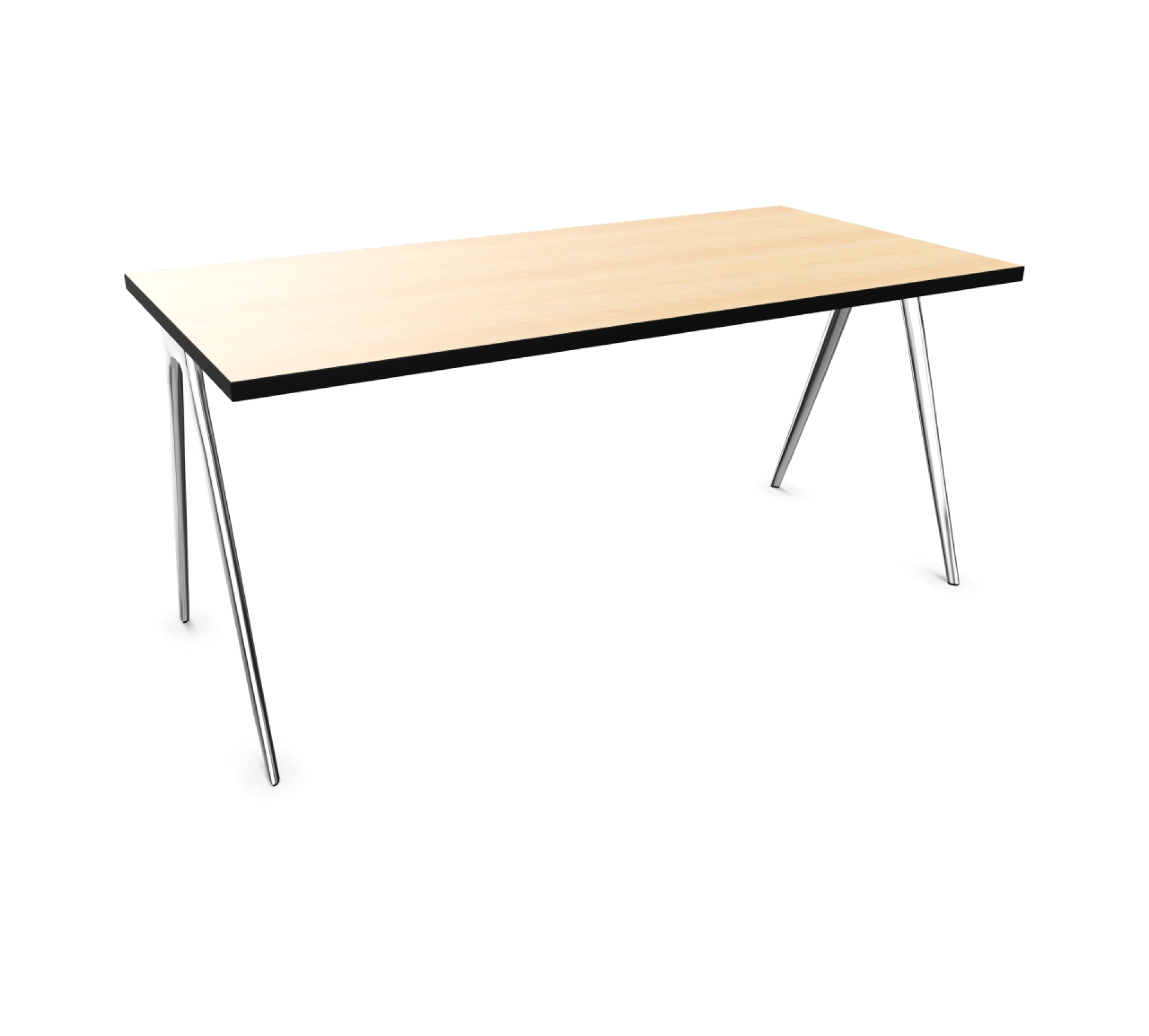 Rechteckiger Klapptisch "A-Table" von Brunner mit hellem Holzdekor und verchromten A-förmigen Tischbeinen.