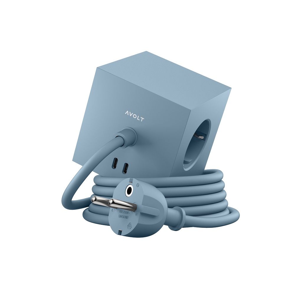 Square 1 - Avolt Steckdosenwürfel mit USB C dfp Design Shark blau
