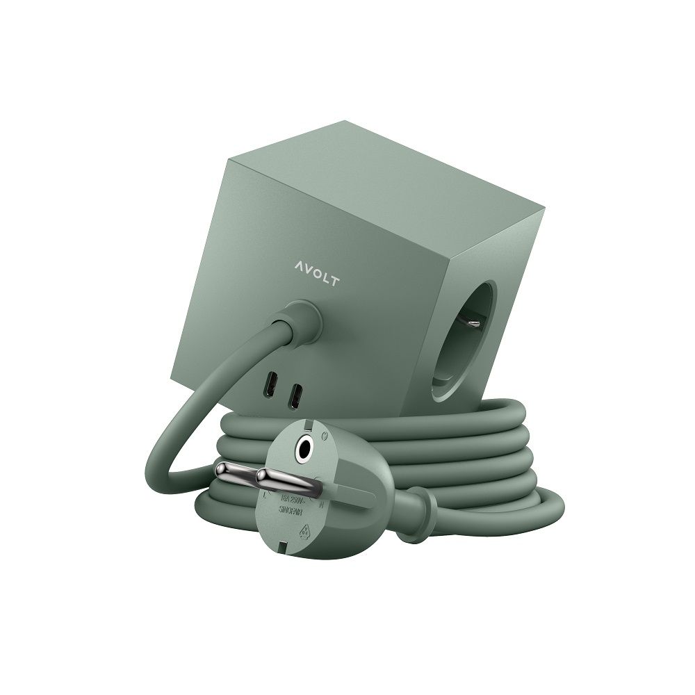 Square 1 - Avolt Steckdosenwürfel mit USB C dfp Design Eiche grün