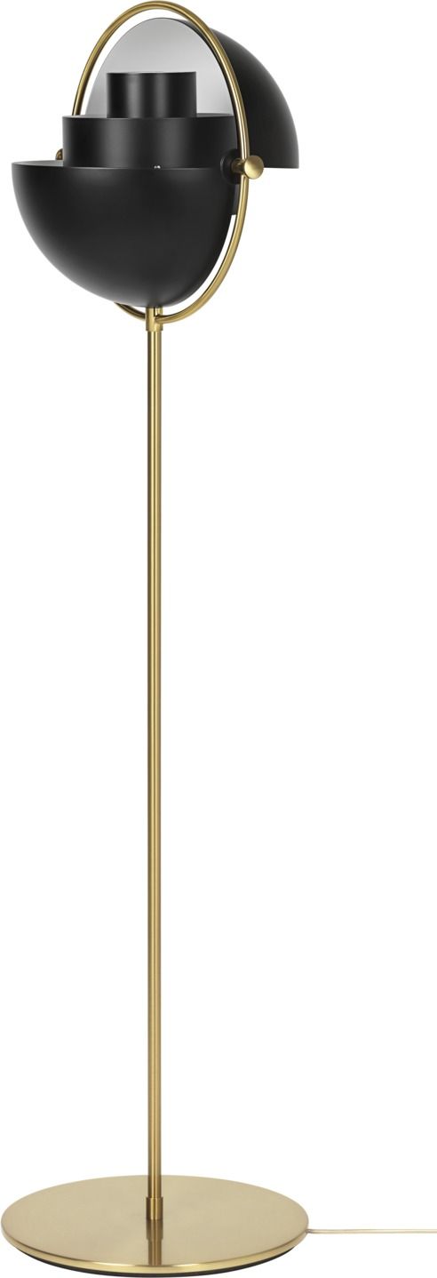 Multi-Lite Stehleuchte von Gubi in Schwarz und Messing, modernes Design für Wohnzimmer.
