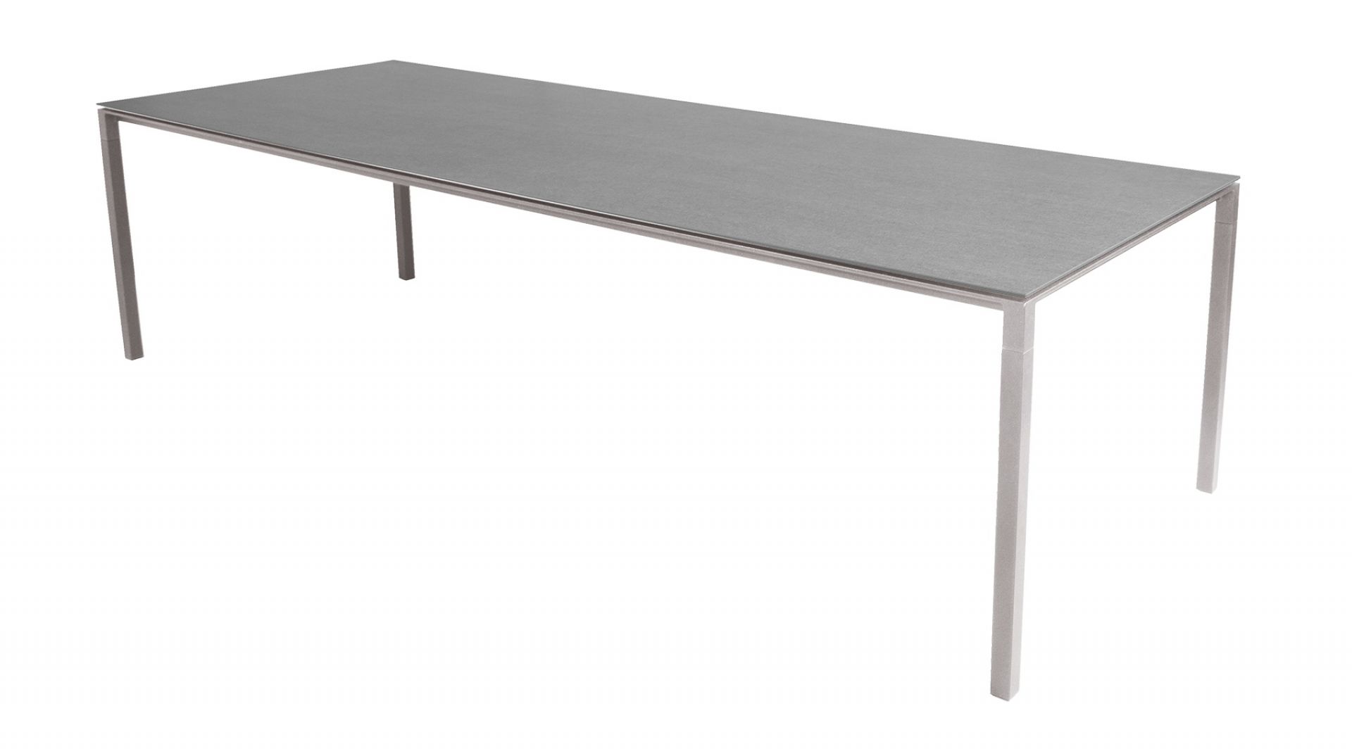 Pure Outdoor Esstisch von Cane-Line: Groß, basaltfarbene Platte und taupefarbenes Gestell. Moderner Gartentisch.