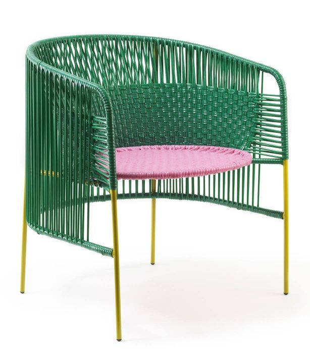 Caribe Lounge Chair Sessel Outdoor ames Smaragdgrün / Kaugummirosa / Currygelb