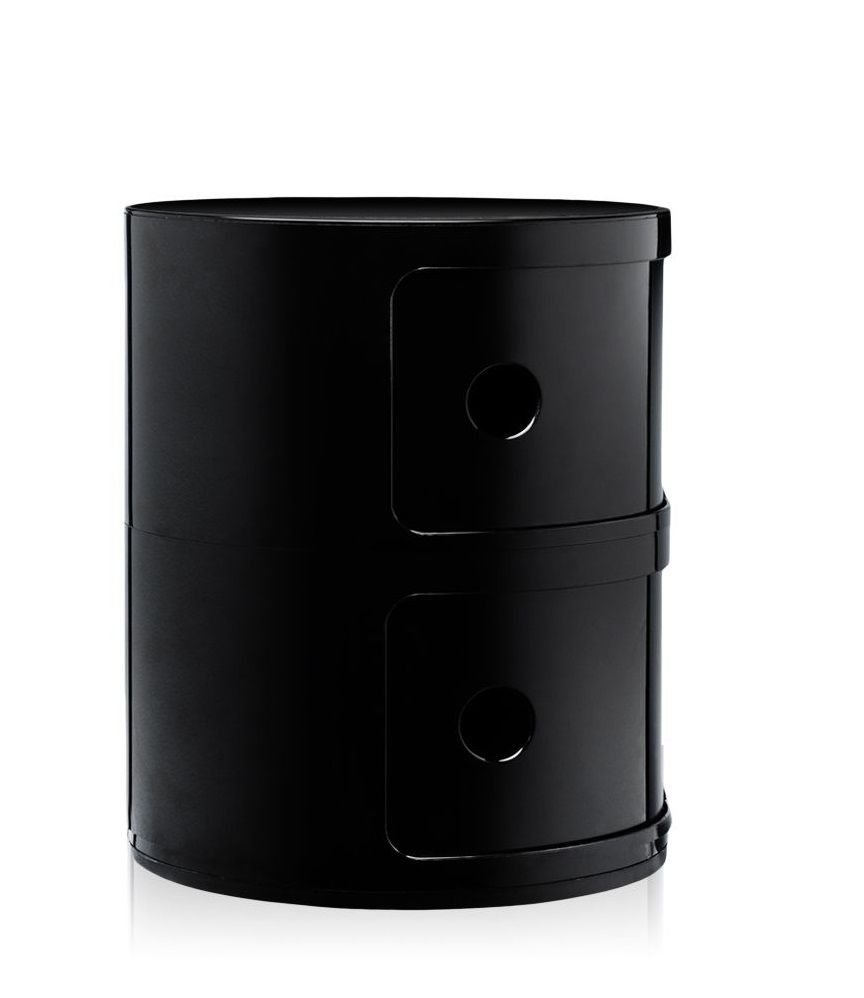 Schwarzer Kartell Componibili 2er Container: Moderner, runder Nachttisch mit zwei Fächern für Schlafzimmer und Wohnzimmer.
