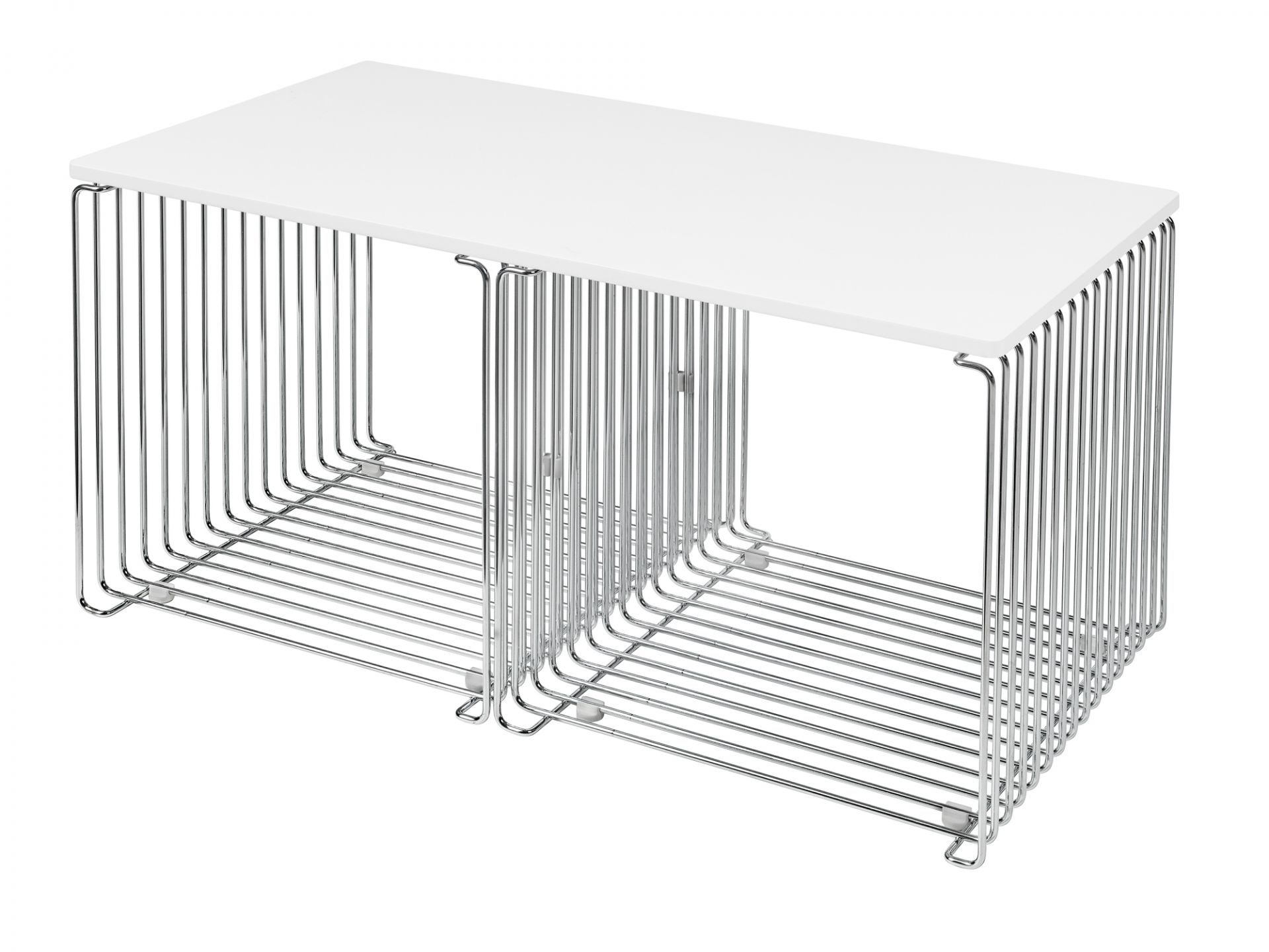 Panton Wire Cube Beistelltisch / Couchtisch verchromt / Tischplatte MDF New white Montana