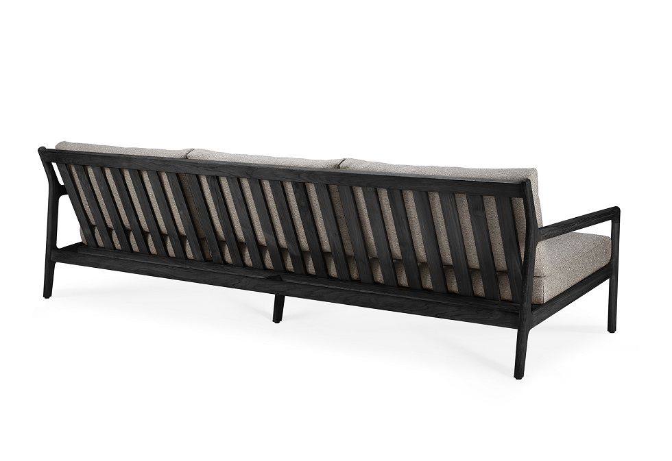 Rückansicht des Jack Outdoor Sofas von Ethnicraft: 3-Sitzer Gartensofa aus Teakholz, schwarz lackiert.