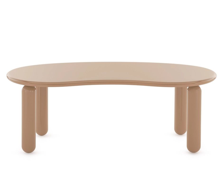 Undique Mas Couchtisch von Kartell in Puder: Moderner, niedriger Wohnzimmertisch mit abgerundeter Tischplatte und zylinderförmigen Beinen.