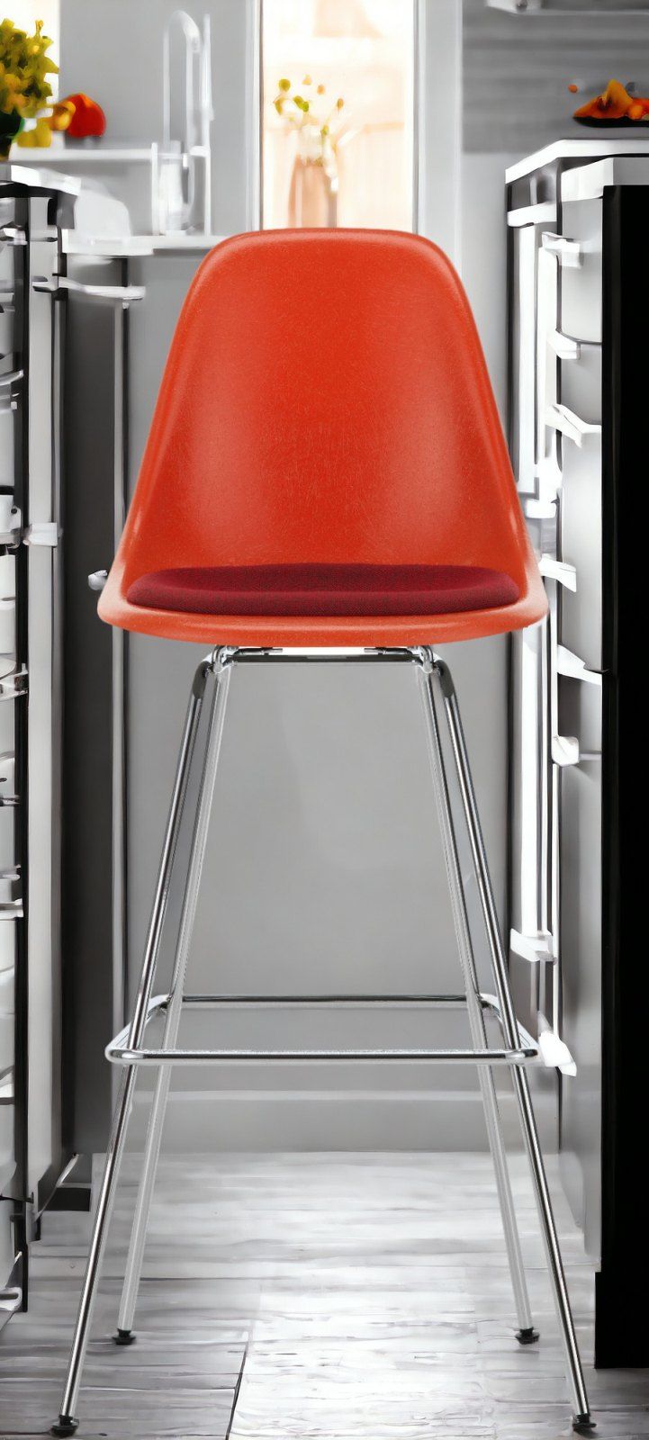 Eames Fiberglass Bar Stool High Barhocker mit Sitzpolster Vitra