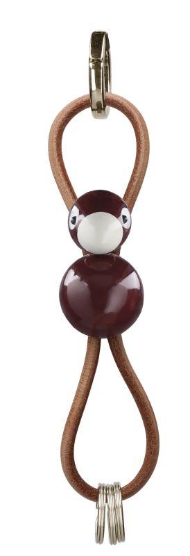 Vogel Bordeaux Schlüsselanhänger goldfarbenes Metall mit Naturleder Kay Bojesen 