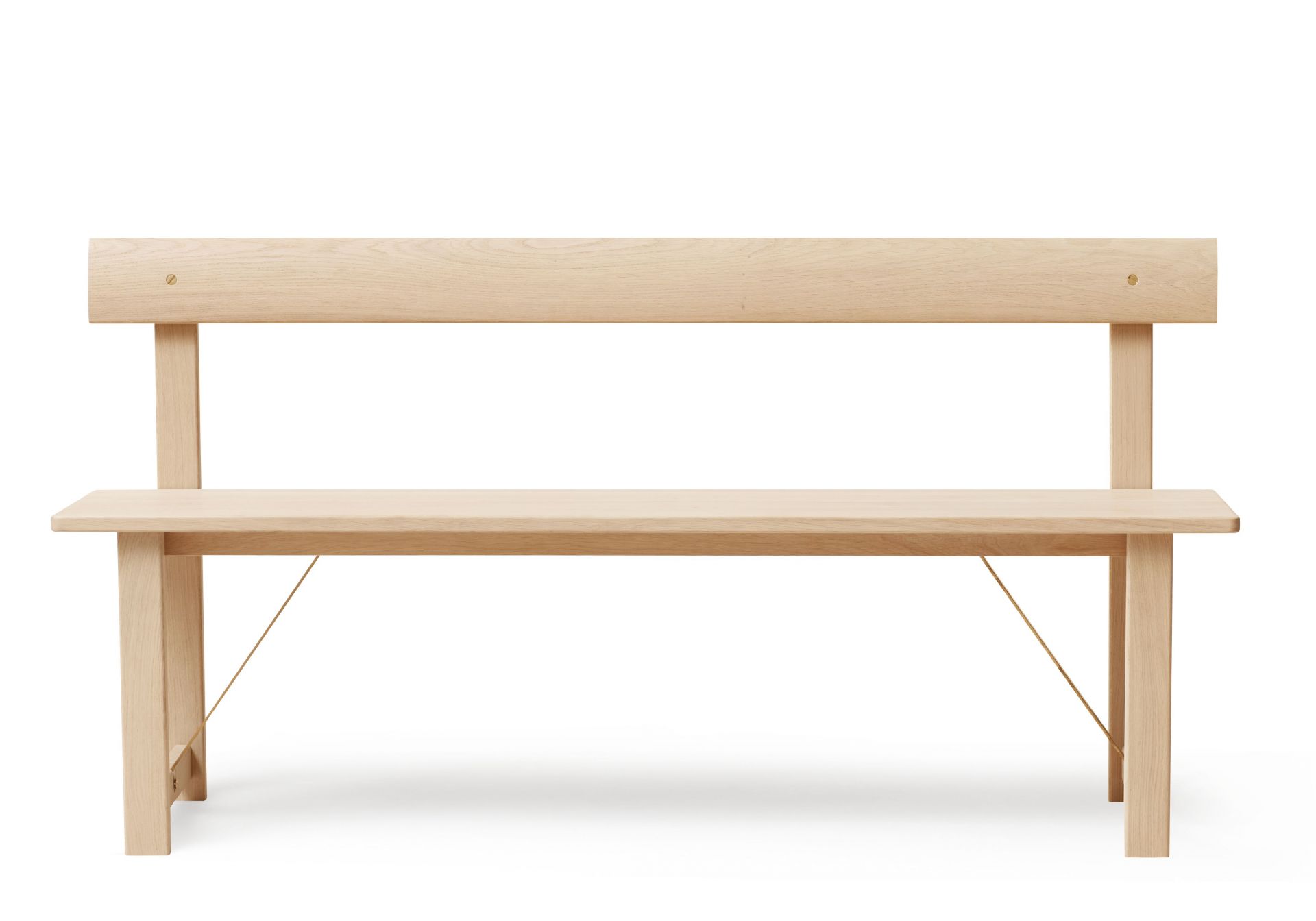 Position Sitzbank aus Eiche, weiß geölt von Form & Refine, moderne Holzbank mit Rückenlehne.