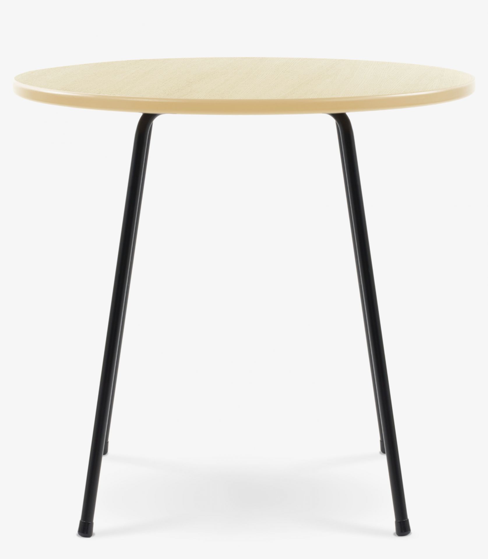 SE 330 Cafétisch von Wilde+Spieth: Runder Tisch mit Esche-Tischplatte und schwarzem Gestell.