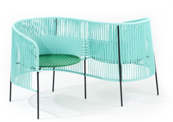 Caribe Vis a Vis Bench Bank Outdoor ames Turquiose / Smaragdgrün / Schwarz
