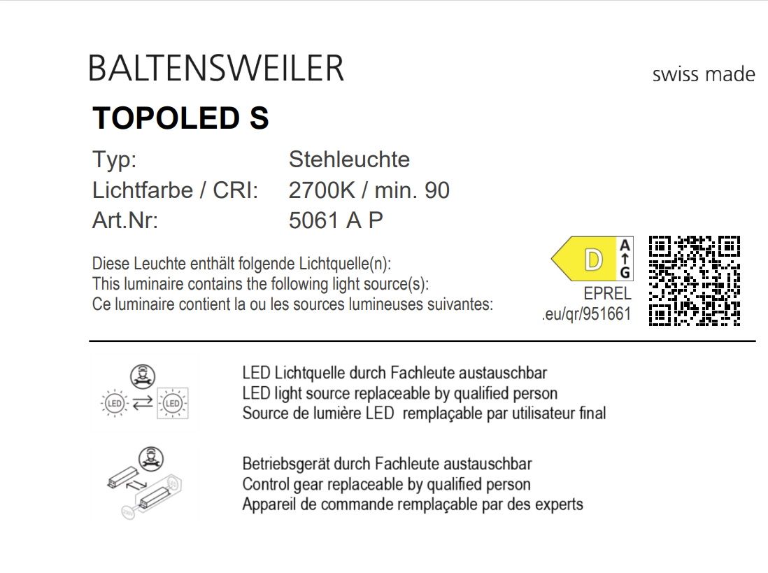 TOPOLED S Stehleuchte Baltensweiler