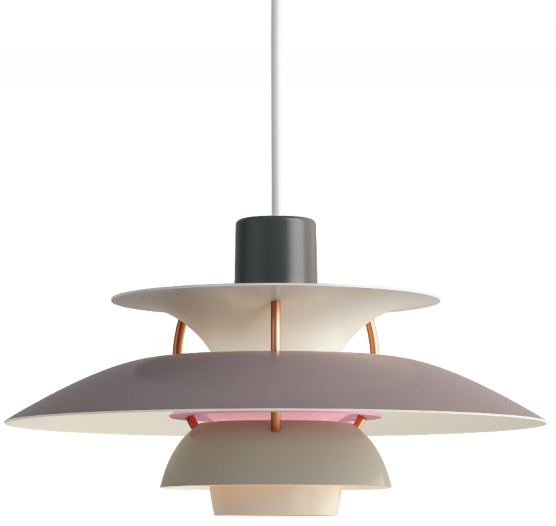 Graue PH 5 Mini Pendelleuchte von Louis Poulsen, modernes Design für stilvolle Beleuchtung.