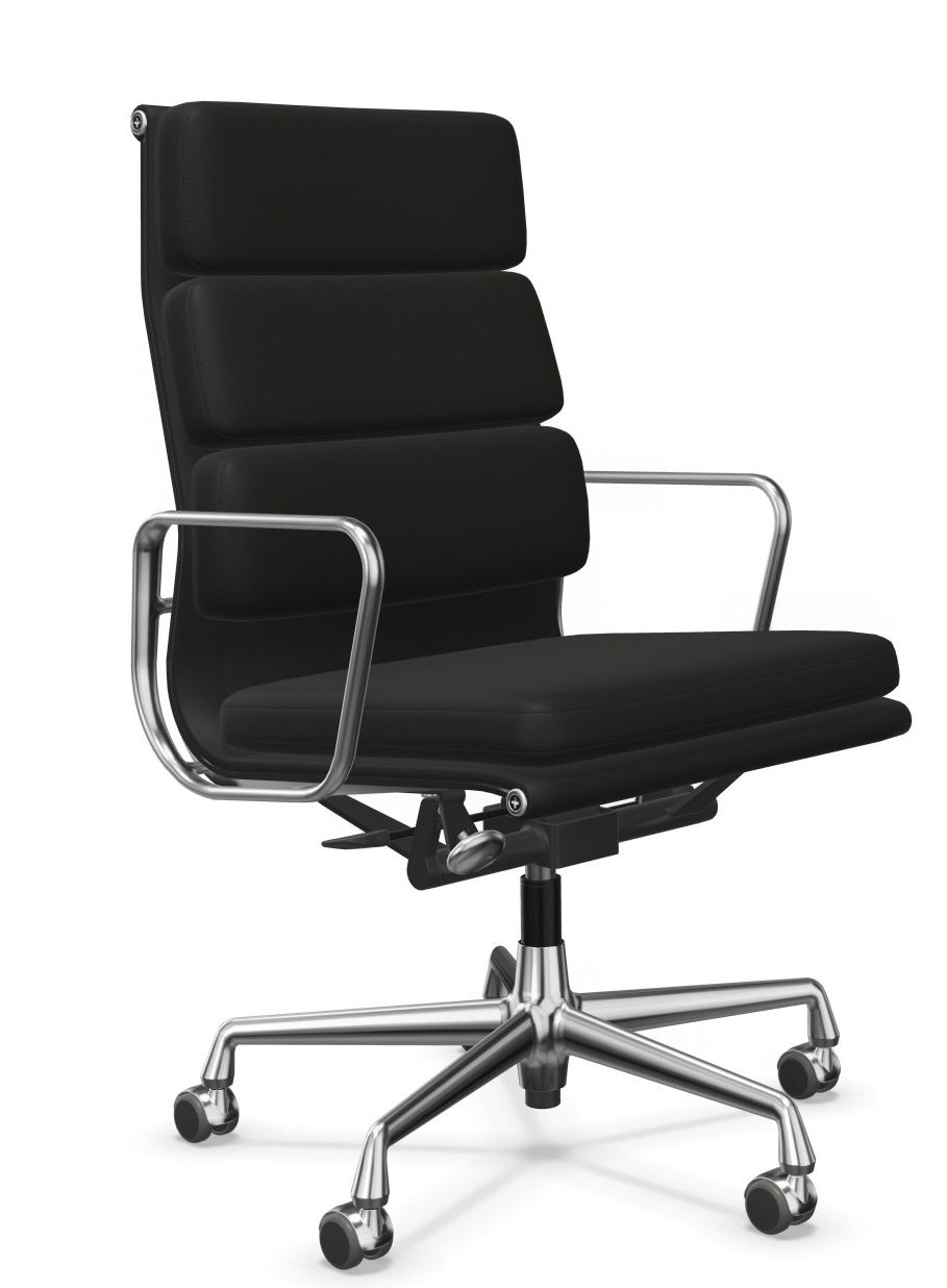 Soft Pad Chair EA219 / EA 219 Sessel Vitra Leder Premium F mit Kontrastnaht, schwarz, Gestell verchromt