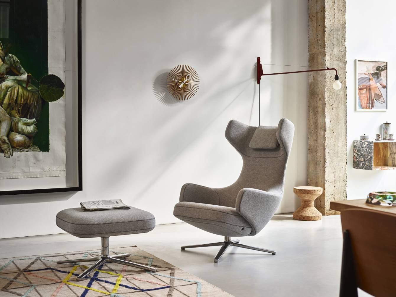 Grand Repos Sessel  + Ottoman Vitra Poliert Nubia Elfenbein / Perle