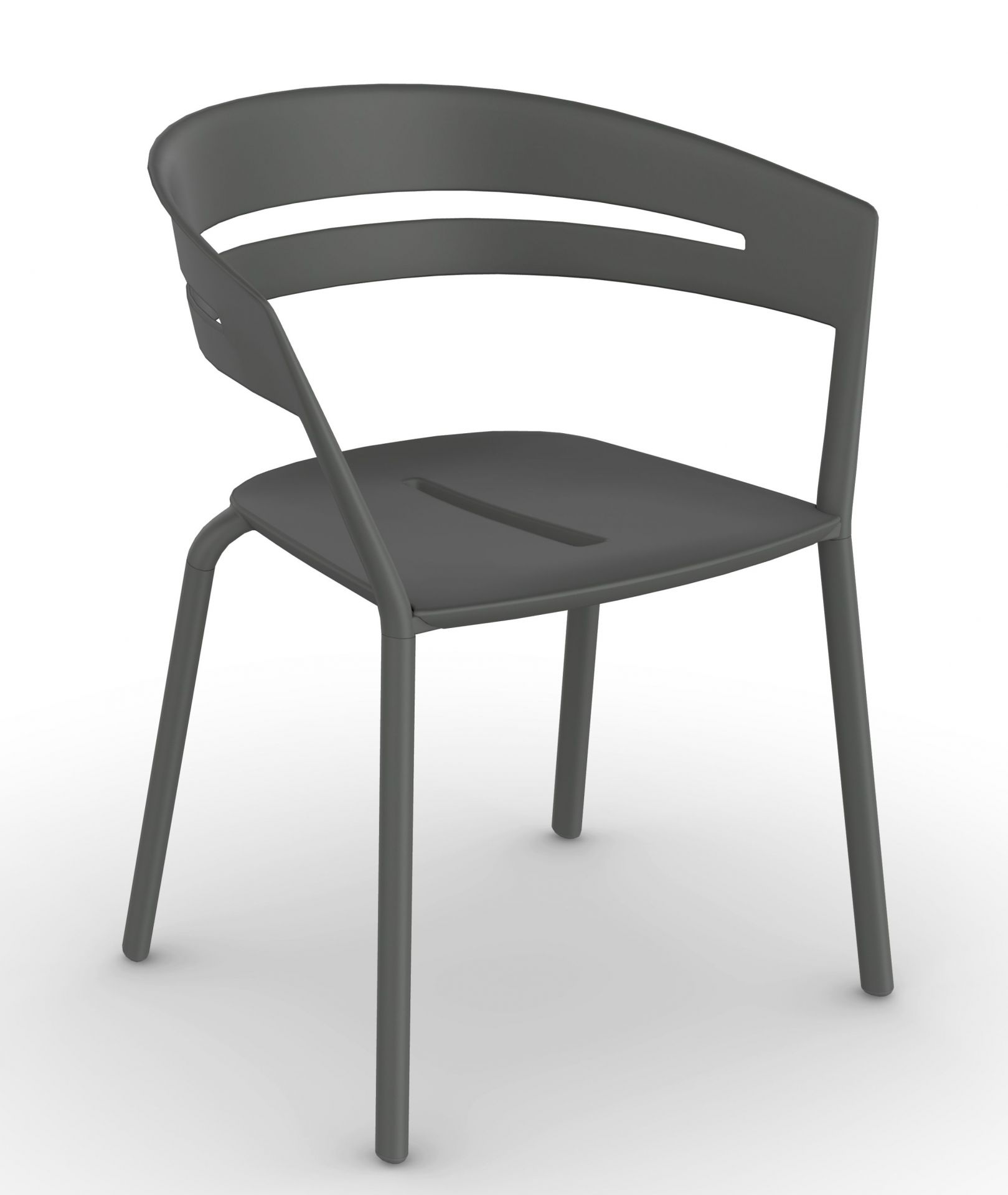 Ria Stuhl in Grau Metallic: Moderner Armlehnstuhl für Esszimmer oder Büro. Metallgestell.