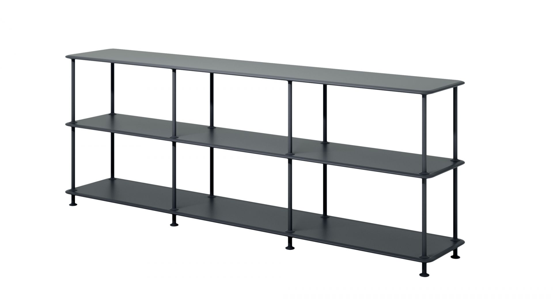 Schwarzes Montana Free Regal mit drei Ebenen, modernes Design für Wohnzimmer und Büro.