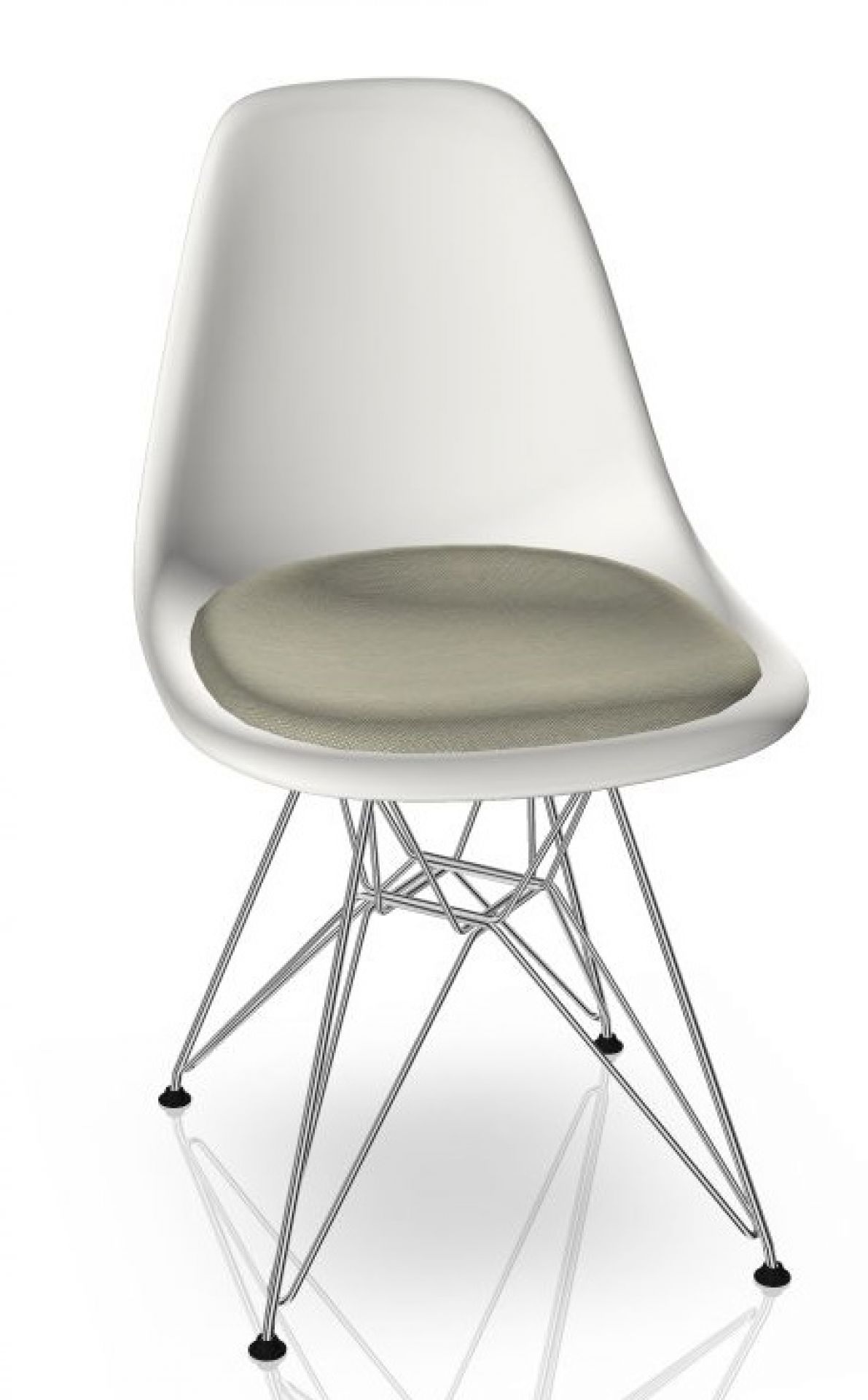 Eames Plastic Side Chair DSR Stuhl mit Sitzpolster Vitra Chrom - Hopsack warmgrey/elfenbein, Weiß