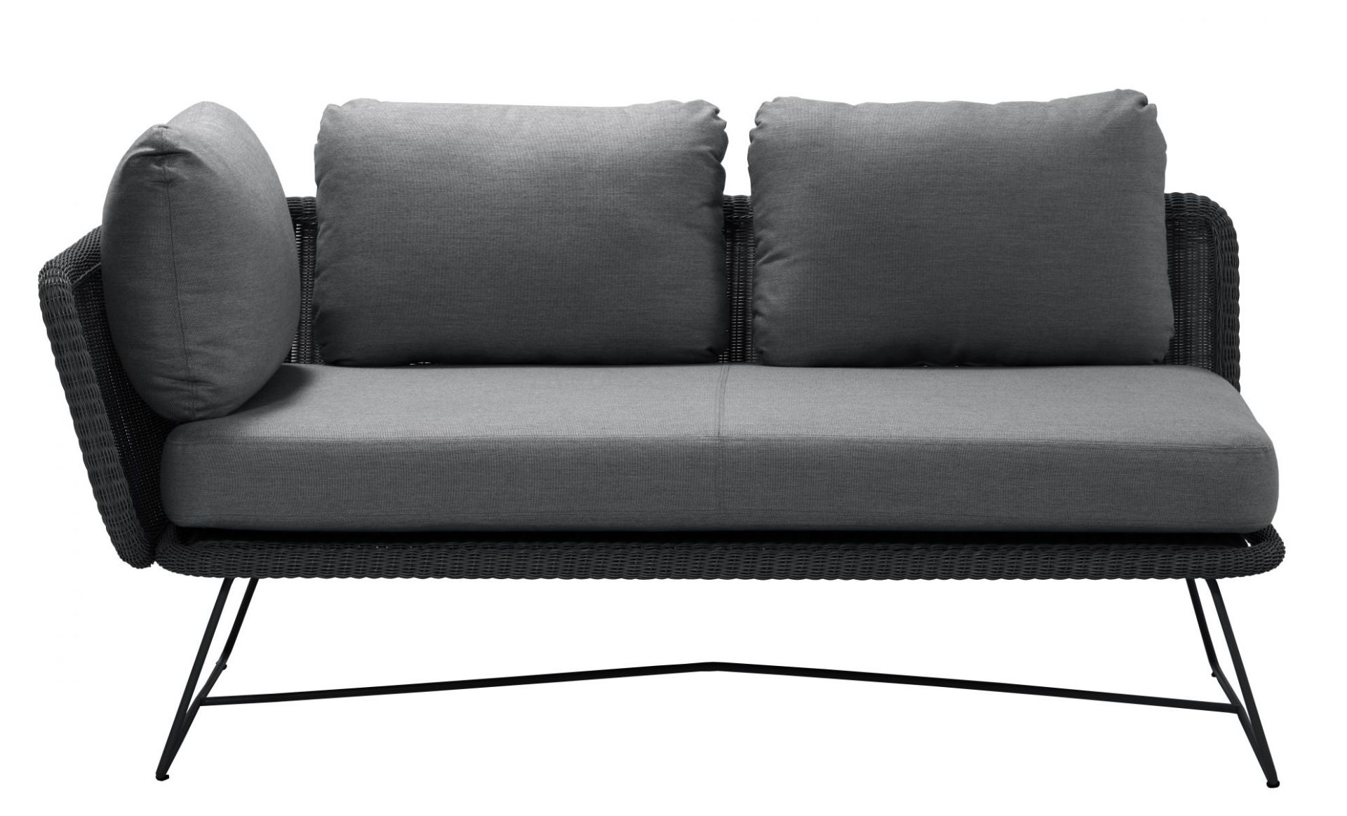Horizon Outdoor Sofa 2-Sitzer: Modulares Gartensofa mit Cane-Line Geflecht und grauen Kissen.
