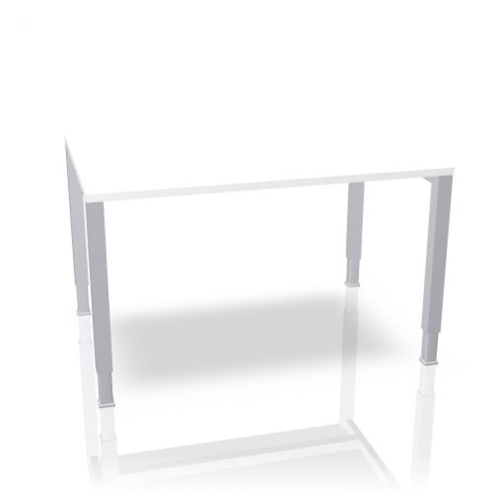 Weißer Basic 4 Schreibtisch von König+Neurath, höhenverstellbar mit silbernen Beinen, geeignet für Büro und Homeoffice.