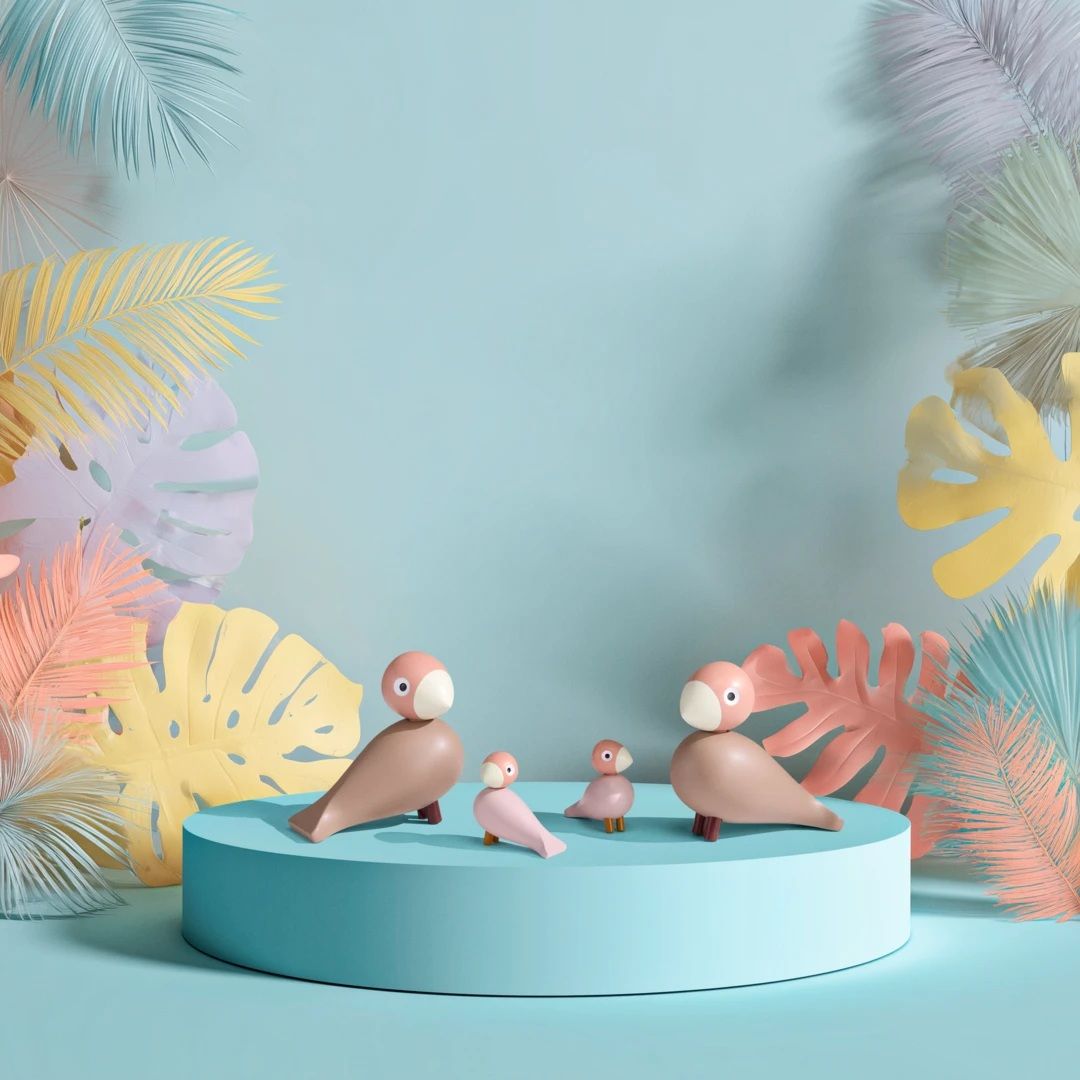 Liv & Lykke Rosa Singvögel Holzfigur Kay Bojesen 