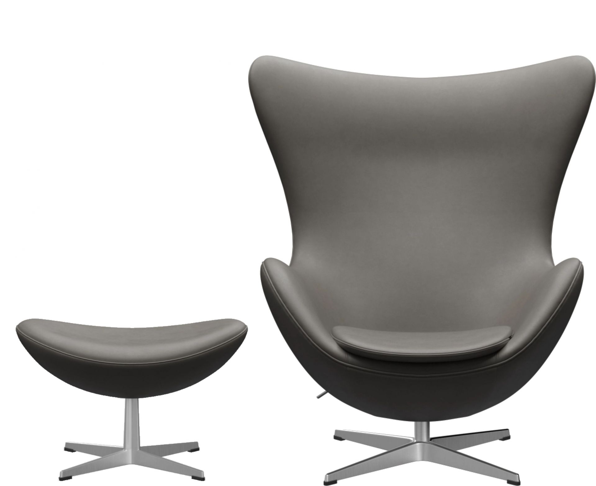 Egg Chair mit Hocker in Lava Leder von Fritz Hansen, Designklassiker für Wohnzimmer.