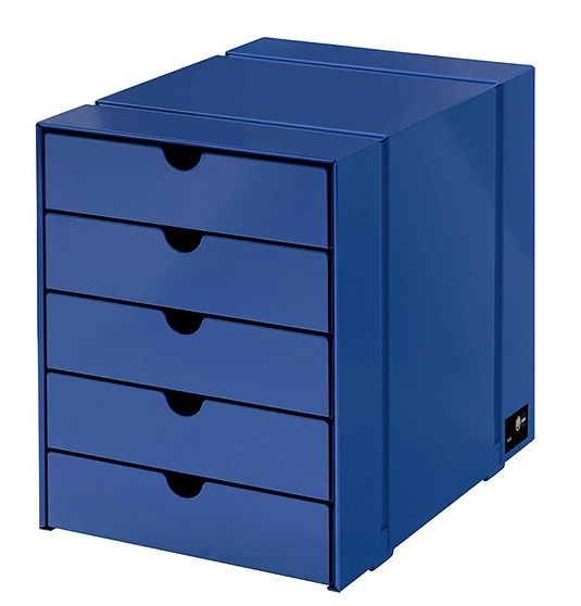 USM Haller Inos Kastenset C4 mit 5 Schalen geschlossen Home Office Enzianblau