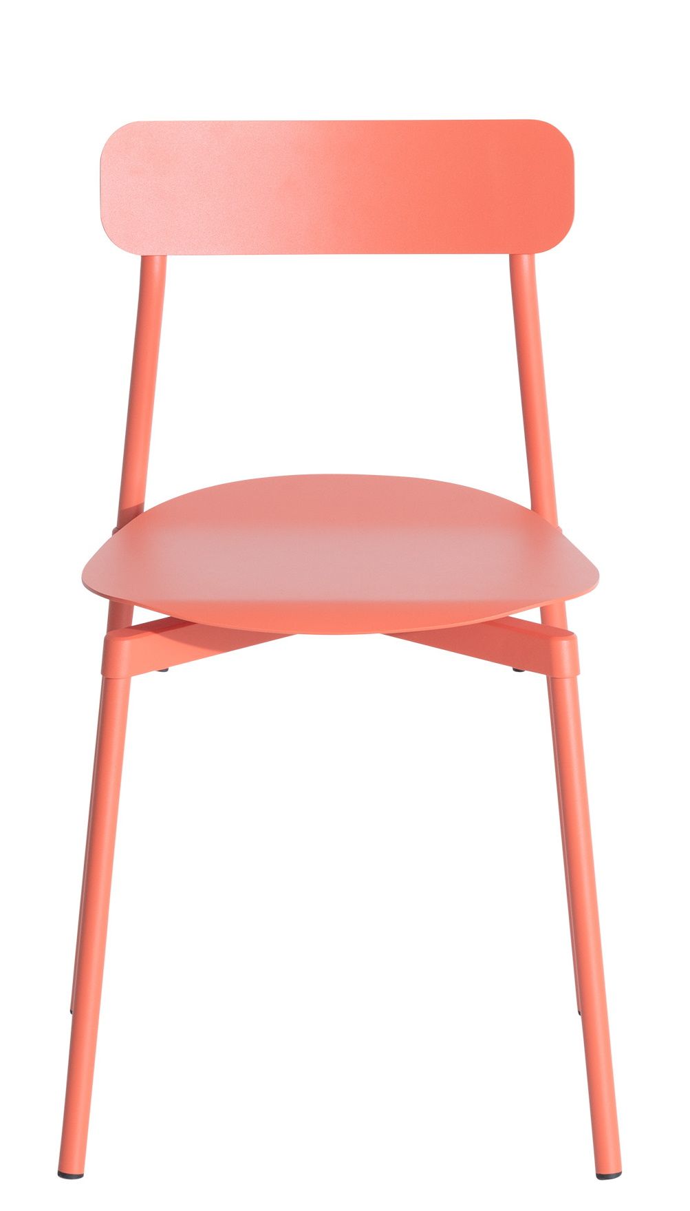 Fromme Chair Stuhl in Koralle: Moderner Esszimmerstuhl mit minimalistischem Design und Metallgestell.