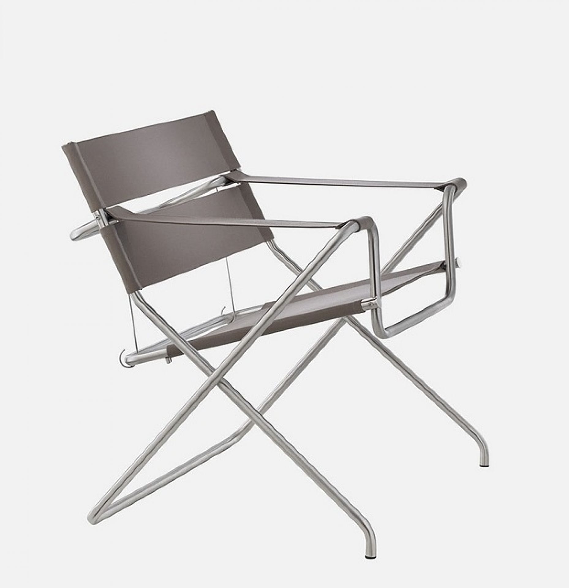 D4 Bauhaus Faltsessel Tecta Schlamm D4 Bauhaus Faltsessel in Schlamm: Moderner Sessel mit Stahlrohrgestell und schlammfarbenem Bezug.