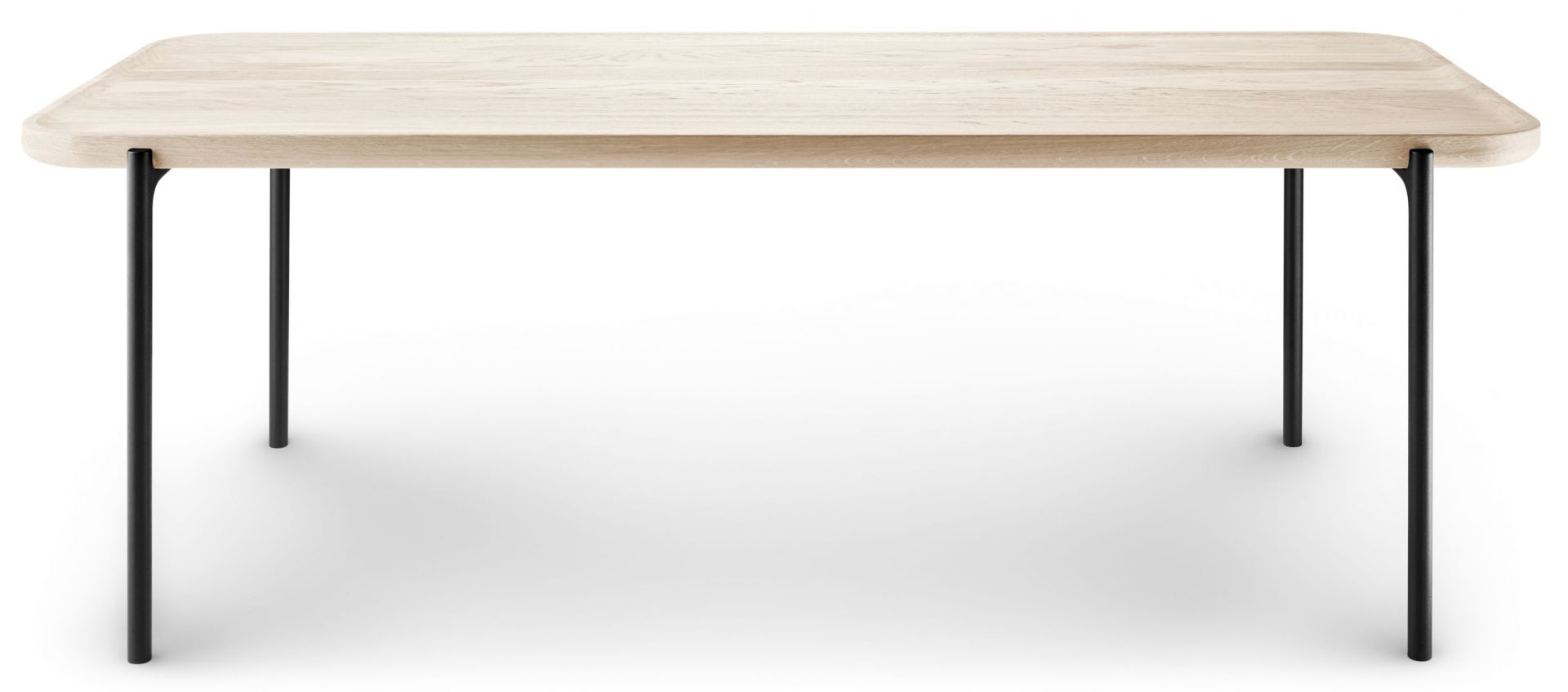 Savoye Tisch Eiche rechteckig von Eva Solo, weiße Tischplatte und schwarze Beine, modernes Design.
