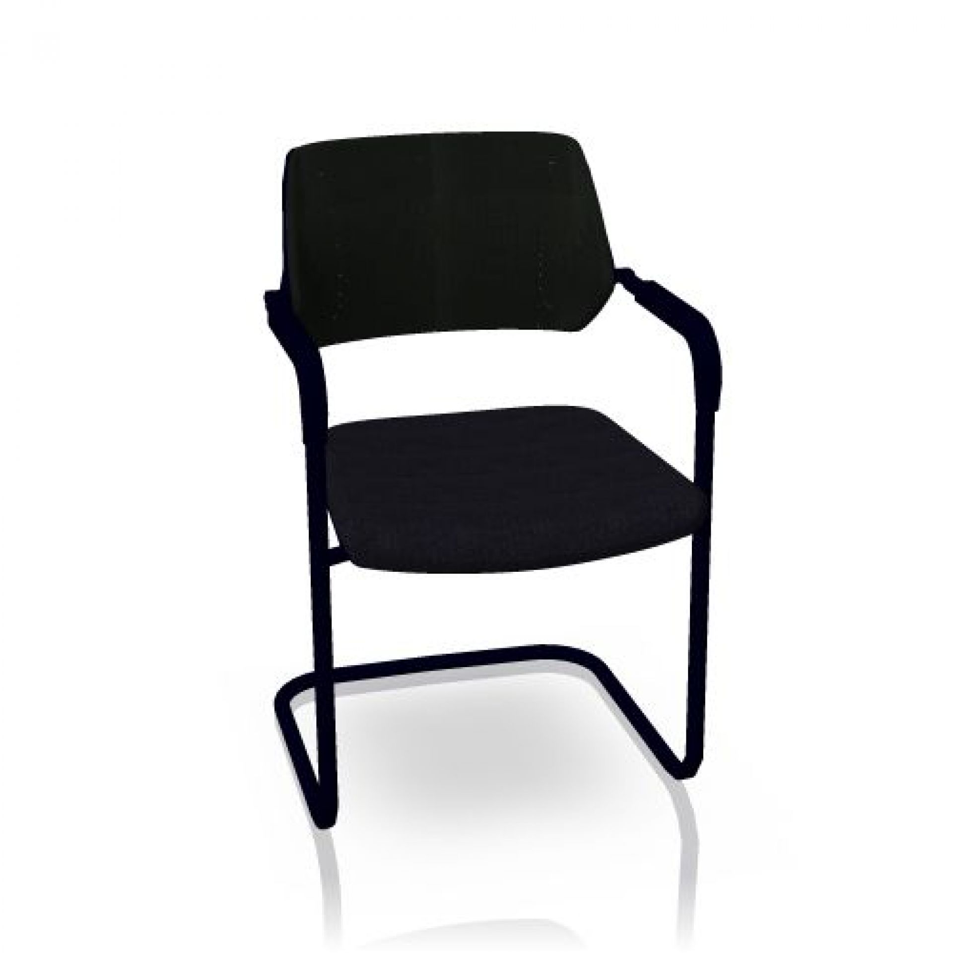 Schwarzer QiVi Freischwinger von Steelcase mit Armlehnen und gepolsterter Rückenlehne für Konferenzräume und Büros.