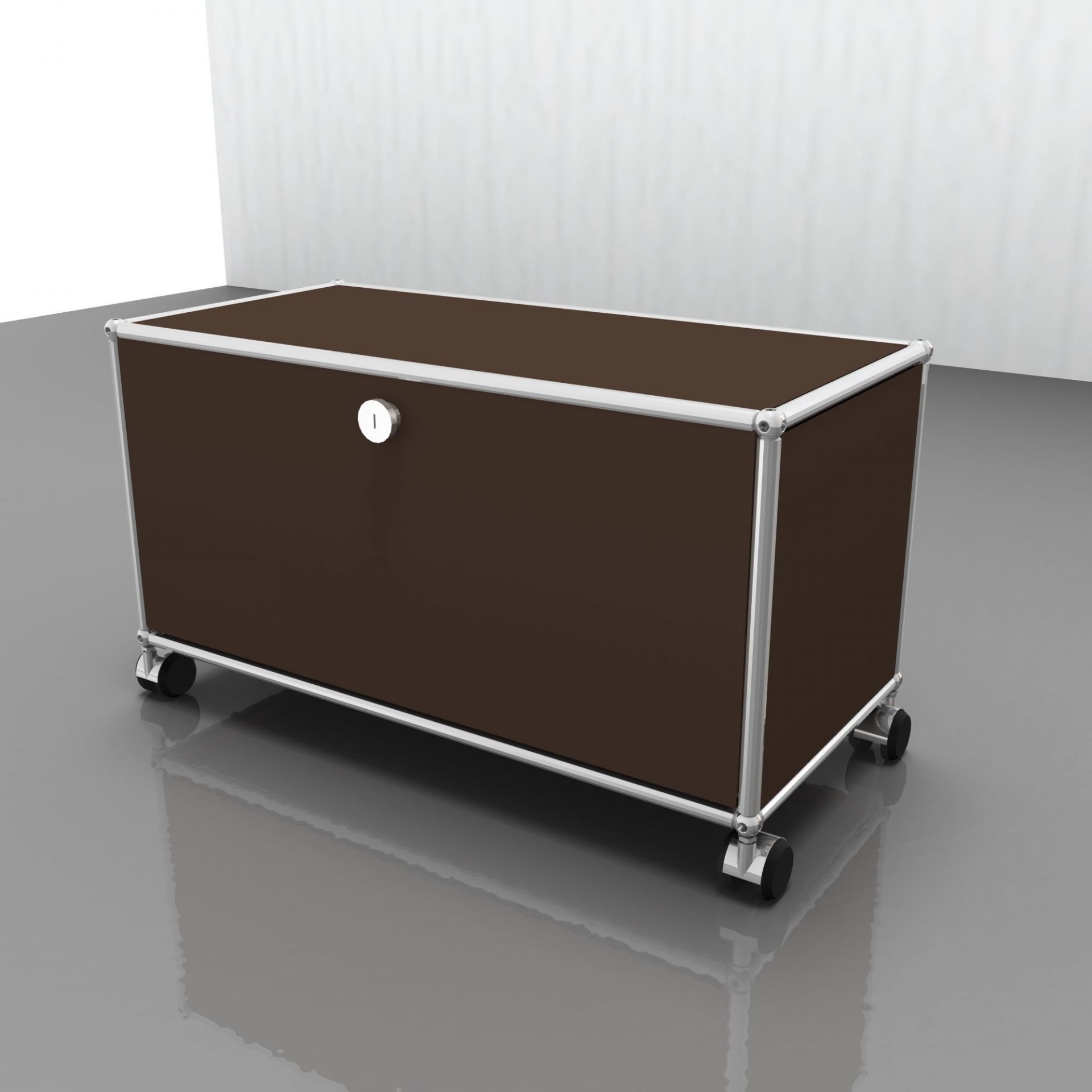 USM Haller Möbel in Braun: TV-Möbel/Hi-Fi-Möbel mit Rollen, modernes Design für Wohnzimmer und Medienbereich.