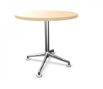 Fina Conference Tisch von Brunner: Runder Besprechungstisch mit hellem Holzfurnier und Chromfuß.