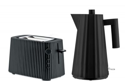 Plissé Bundle MDL06 Wasserkocher 1,7l + Plissé MDL08 Toaster Set Alessi Schwarz